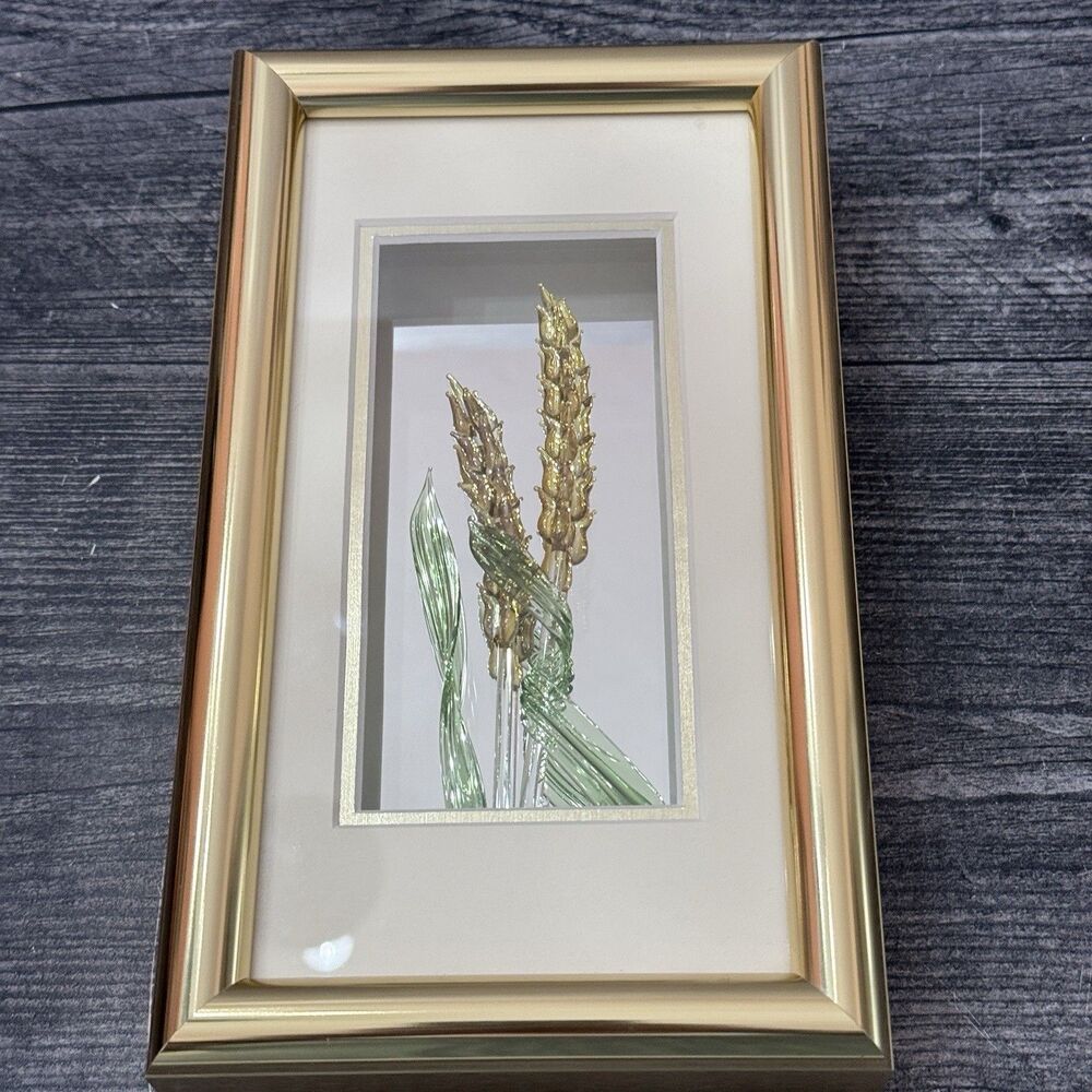 Jacqueline Berting Signed Blown Glass Wheat Shadow Box Framed Art Saskatchewan